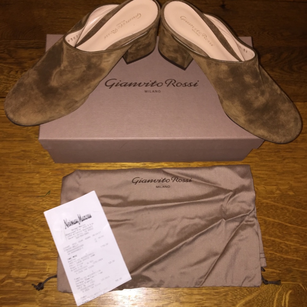 Gianvito Rossi • $725 Suede Mules + Box, Receipt..